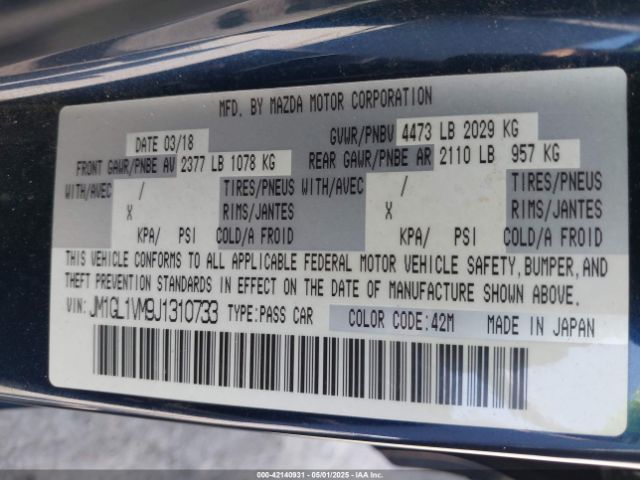 JM1GL1VM9J1310733 Mazda Mazda6 Touring
