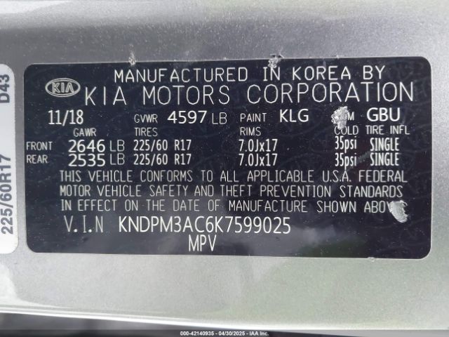 KNDPM3AC6K7599025 KIA Sportage Lx