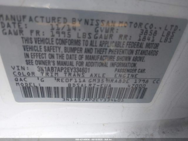 3N1AB7AP2EY334601 Nissan Sentra