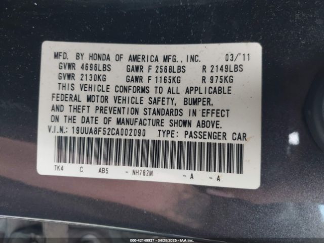 2012 ACURA TL 19UUA8F52CA002090 Photo 8