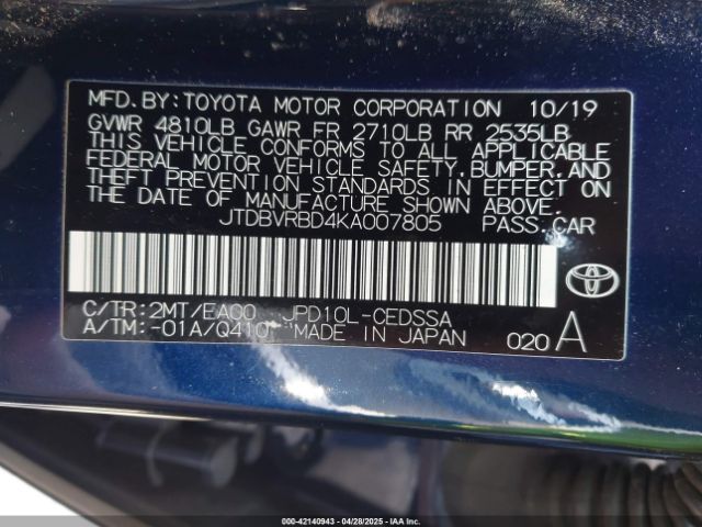 JTDBVRBD4KA007805 Toyota Mirai
