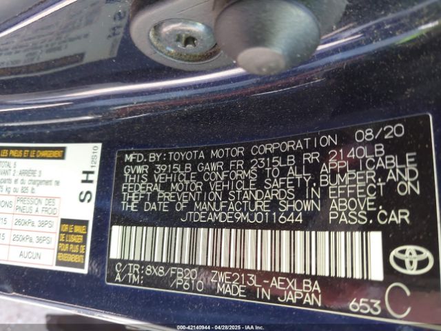 JTDEAMDE9MJ011644 Toyota Corolla Hybrid Le