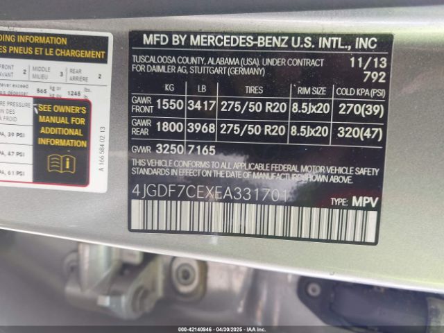 4JGDF7CEXEA331701 Mercedes-Benz Gl 450 4matic