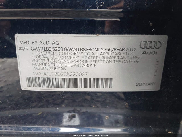 2007 AUDI S4 WAUUL78E67A220097 Photo 8