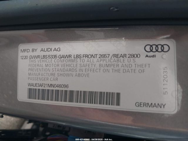 WAUE3AF21MN046096 Audi A6 Premium Plus 45 Tfsi Quattro S Tronic/sport Premium Plus 45 Tfsi Quattro S Tronic
