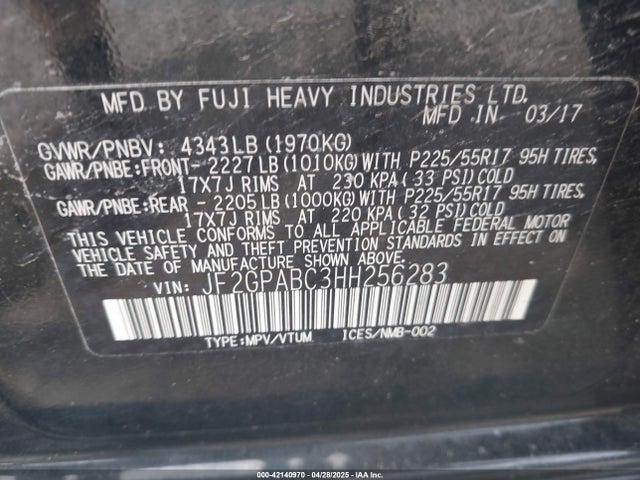 JF2GPABC3HH256283 Subaru Crosstrek 2.0i Premium