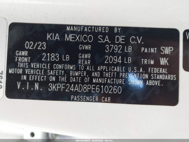3KPF24AD8PE610260 KIA Forte Lxs