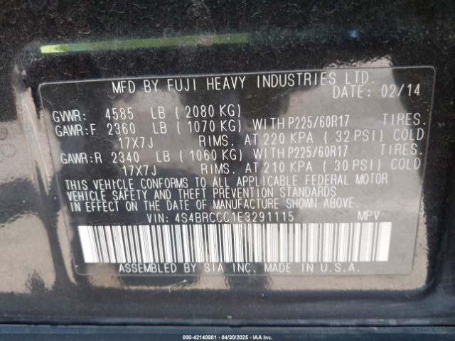 4S4BRCCC1E3291115 Subaru Outback 2.5i Premium