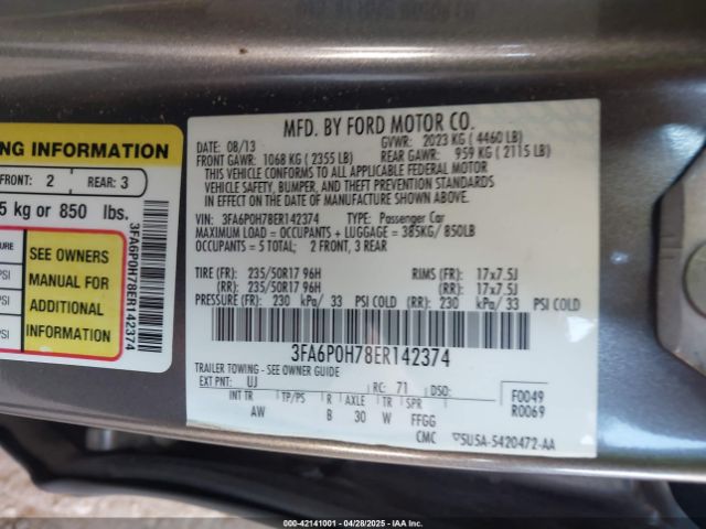 3FA6P0H78ER142374 Ford FUSION SE