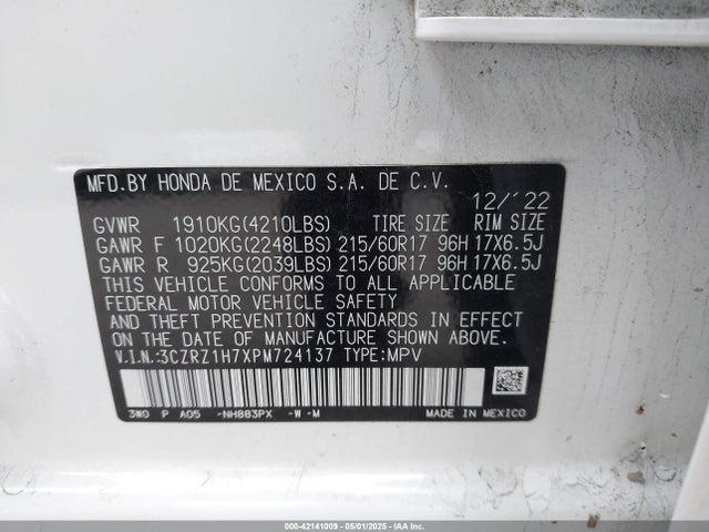 3CZRZ1H7XPM724137 Honda k20z5