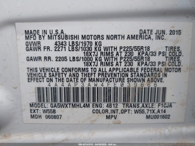 2015 MITSUBISHI OUTLANDER SPORT 4A4AP3AW4FE039666 Photo 8