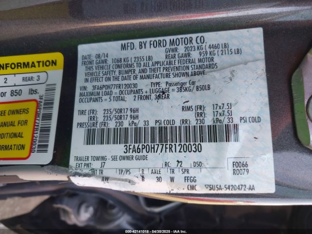 3FA6P0H77FR120030 Ford FUSION SE