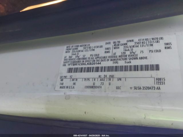 1FTBR1C8XLKB20144 Ford Transit-250 Cargo Van