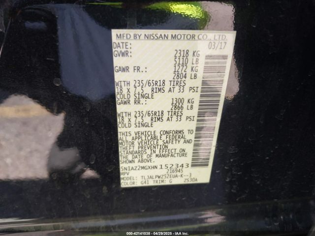 5N1AZ2MGXHN152343 Nissan MURANO S