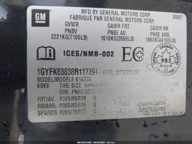 2008 CADILLAC ESCALADE 1GYFK63838R117291 Photo 8
