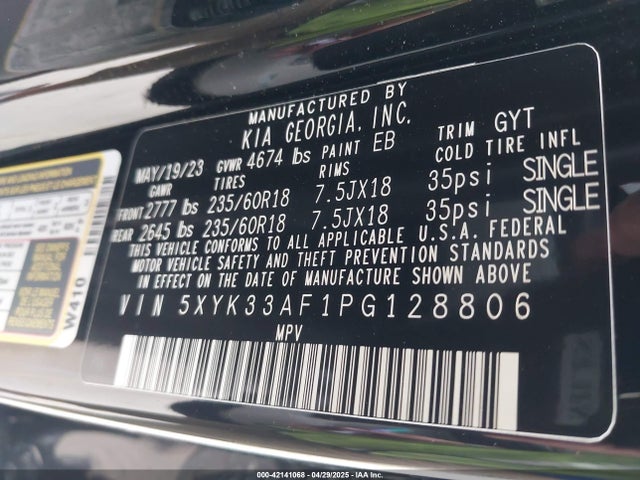 5XYK33AF1PG128806 KIA gdi theta iii