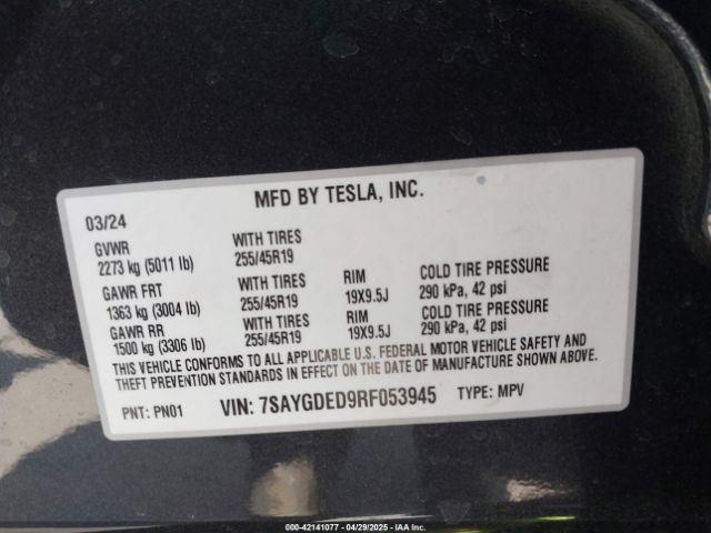2024 TESLA MODEL Y 7SAYGDED9RF053945 Photo 8