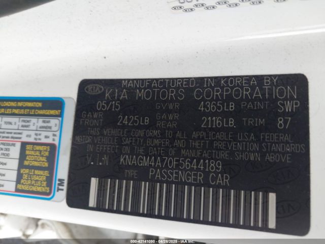 KNAGM4A70F5644189 KIA Optima Lx