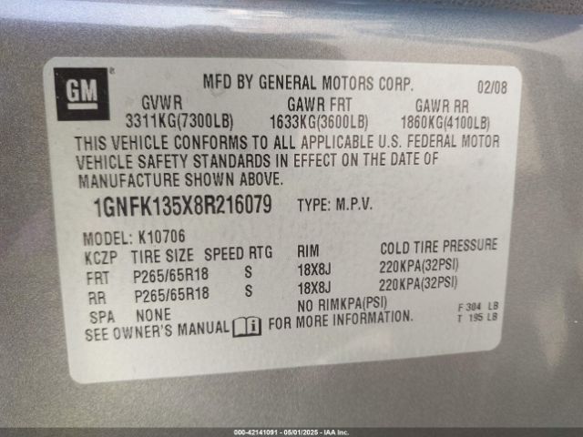 2008 CHEVROLET TAHOE HYBRID 1GNFK135X8R216079 Photo 8