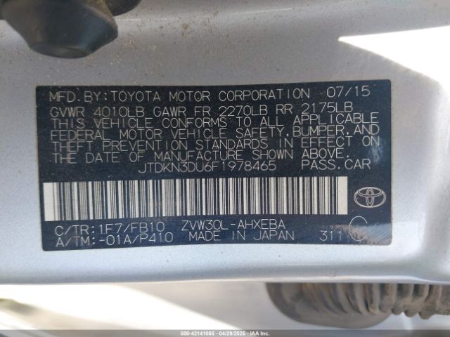 JTDKN3DU6F1978465 Toyota Prius Two