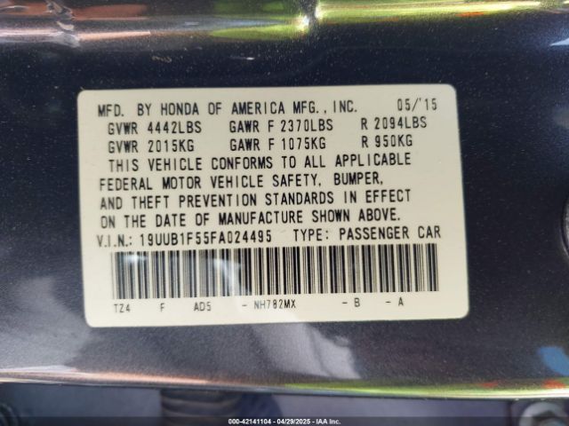 19UUB1F55FA024495 Acura TLX TECH