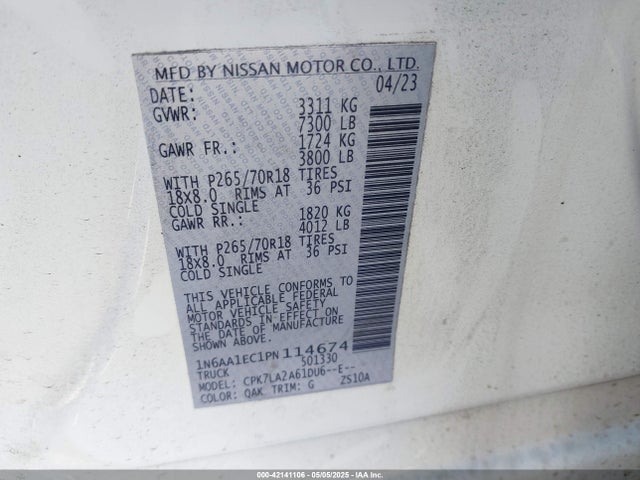 1N6AA1EC1PN114674 Nissan Titan S 4x4