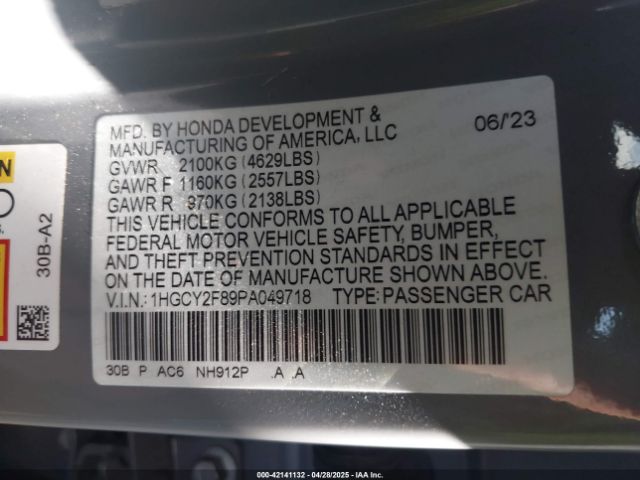 1HGCY2F89PA049718 Honda Accord Hybrid Touring