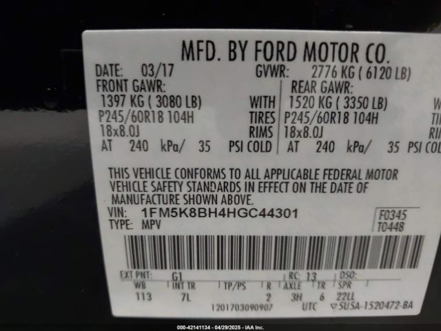 1FM5K8BH4HGC44301 Ford Explorer