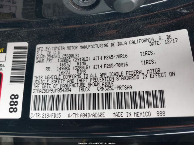 3TMAZ5CN9JM054894 Toyota Tacoma Trd Off Road