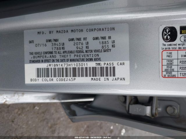 JM1BN1K73H1103011 Mazda Mazda3 Sport