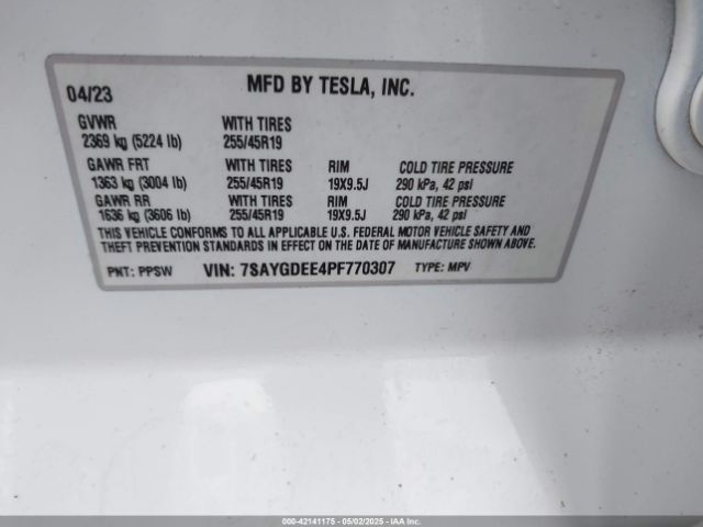 7SAYGDEE4PF770307 Tesla Model Y Awd/long Range Dual Motor All-wheel Drive