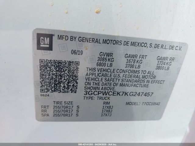3GCPWCEK7KG247457 Chevrolet Silverado 1500 Lt
