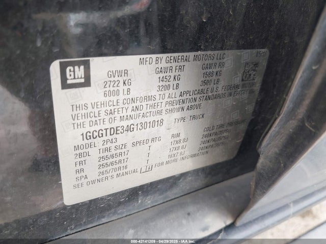 1GCGTDE34G1301018 Chevrolet lfx - sidi, vvt, e85 max, aluminum