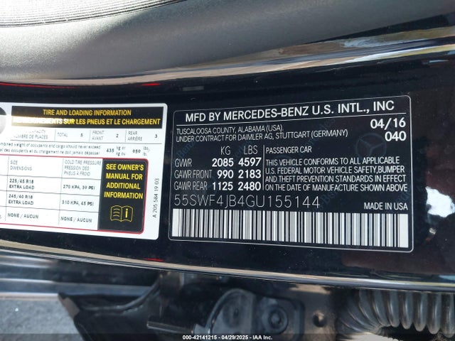 55SWF4JB4GU155144 Mercedes-Benz 2016