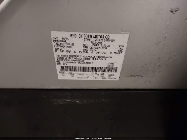 1FM5K8GT6GGA20233 Ford EXPLORER SPORT
