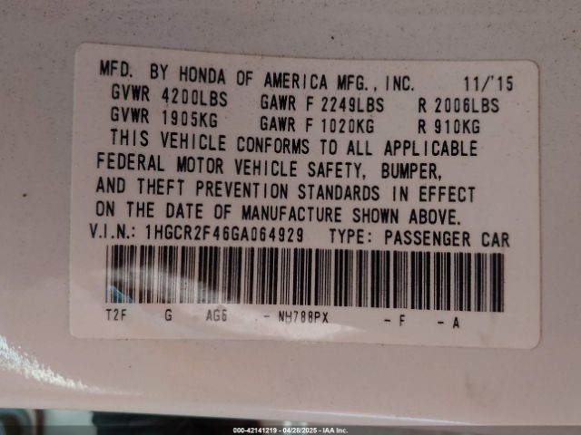 1HGCR2F46GA064929 Honda ACCORD LX