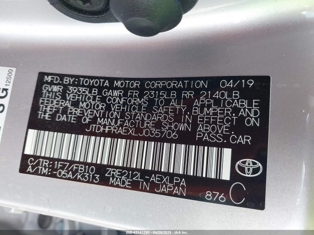 JTDHPRAEXLJ035706 Toyota COROLLA LE