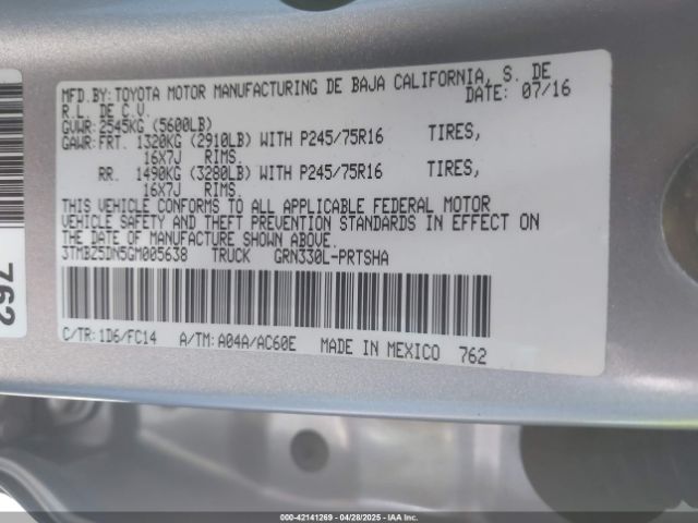 3TMBZ5DN5GM005638 Toyota Tacoma Sr5