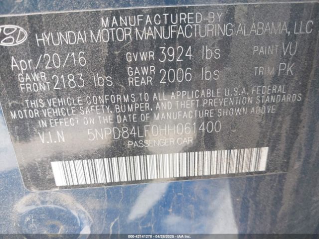 5NPD84LF0HH061400 Hyundai Elantra Limited
