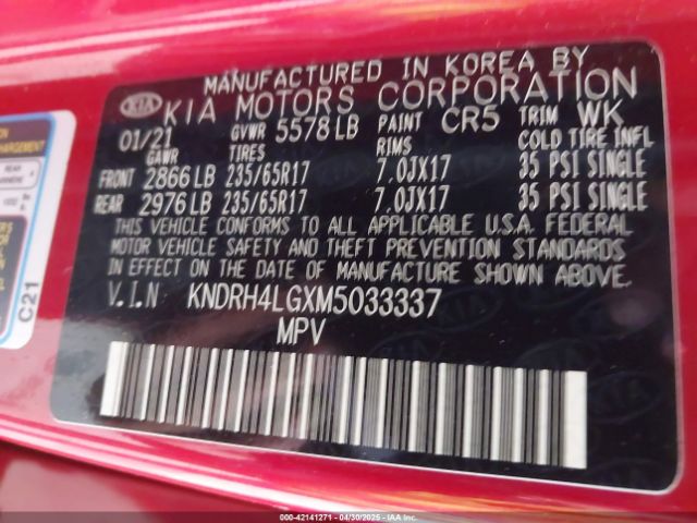 KNDRH4LGXM5033337 KIA Sorento Hybrid Ex