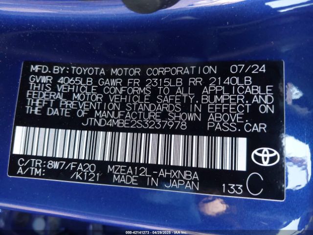 JTND4MBE2S3237978 Toyota COROLLA SE