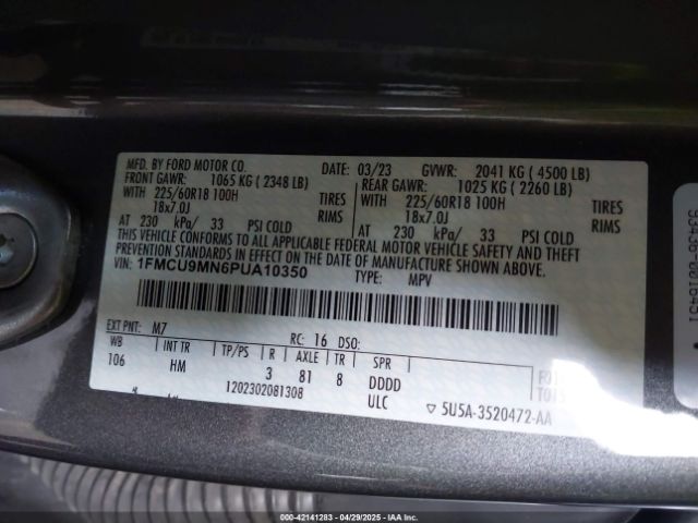1FMCU9MN6PUA10350 Ford dragon gtdi