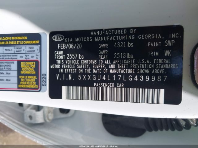 5XXGU4L17LG439987 KIA Optima Ex Premium