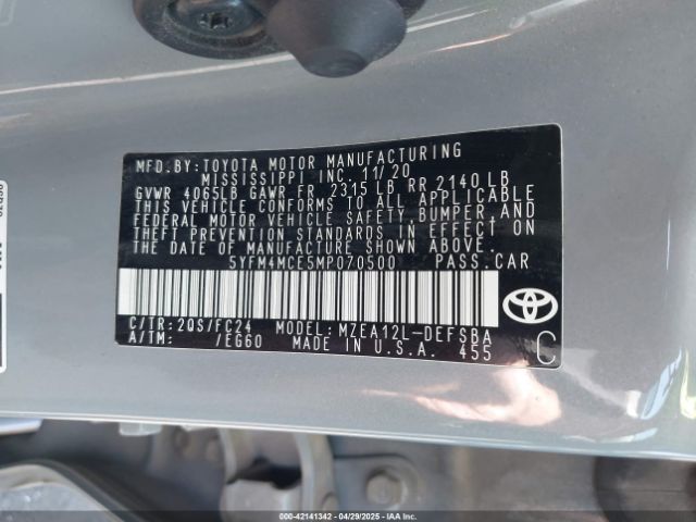 5YFM4MCE5MP070500 Toyota Corolla Se Apex Edition