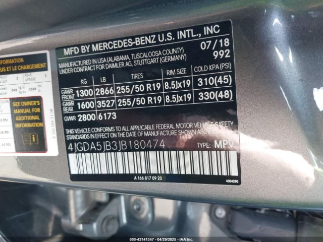 4JGDA5JB3JB180474 Mercedes-Benz GLE 350