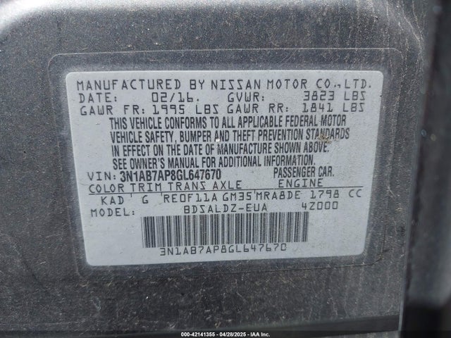 3N1AB7AP8GL647670 Nissan Sentra Fe+ S/s/sl/sr/sv