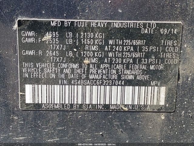 4S4BSACC6F3237044 Subaru 2.5l u5