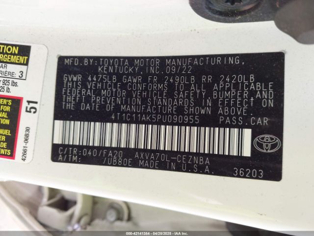 4T1C11AK5PU090955 Toyota CAMRY LE