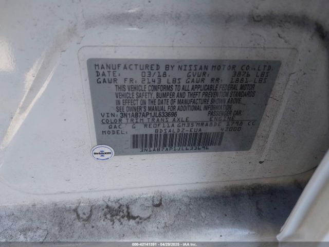 3N1AB7AP1JL633696 Nissan SENTRA SV