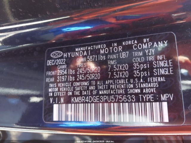 KM8R4DGE3PU575633 Hyundai Palisade Sel